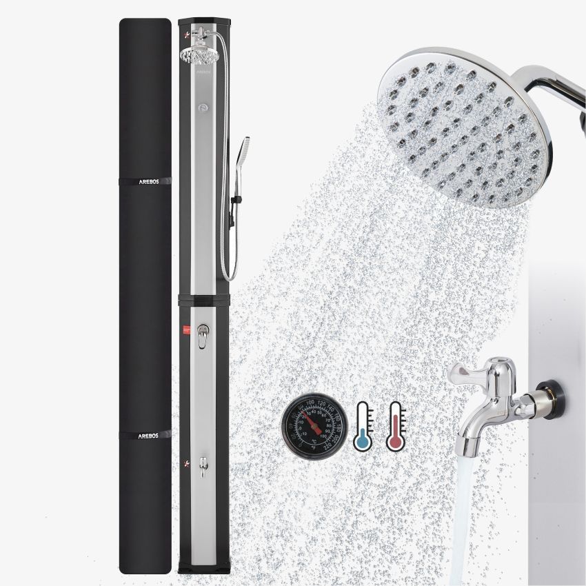 Solardusche 60L mit Handbrause und Themometer schwarz/silber