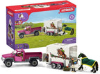 Schleich Horse Club | Pick-up mit Pferdeanhänger 42346 | Set inkl. Fahrzeug, Anhänger, Pferd, 2 menschliche Figuren & Zubehör | Pferdespielzeug & Geschenk für Kinder | 38-teiliges Spielset