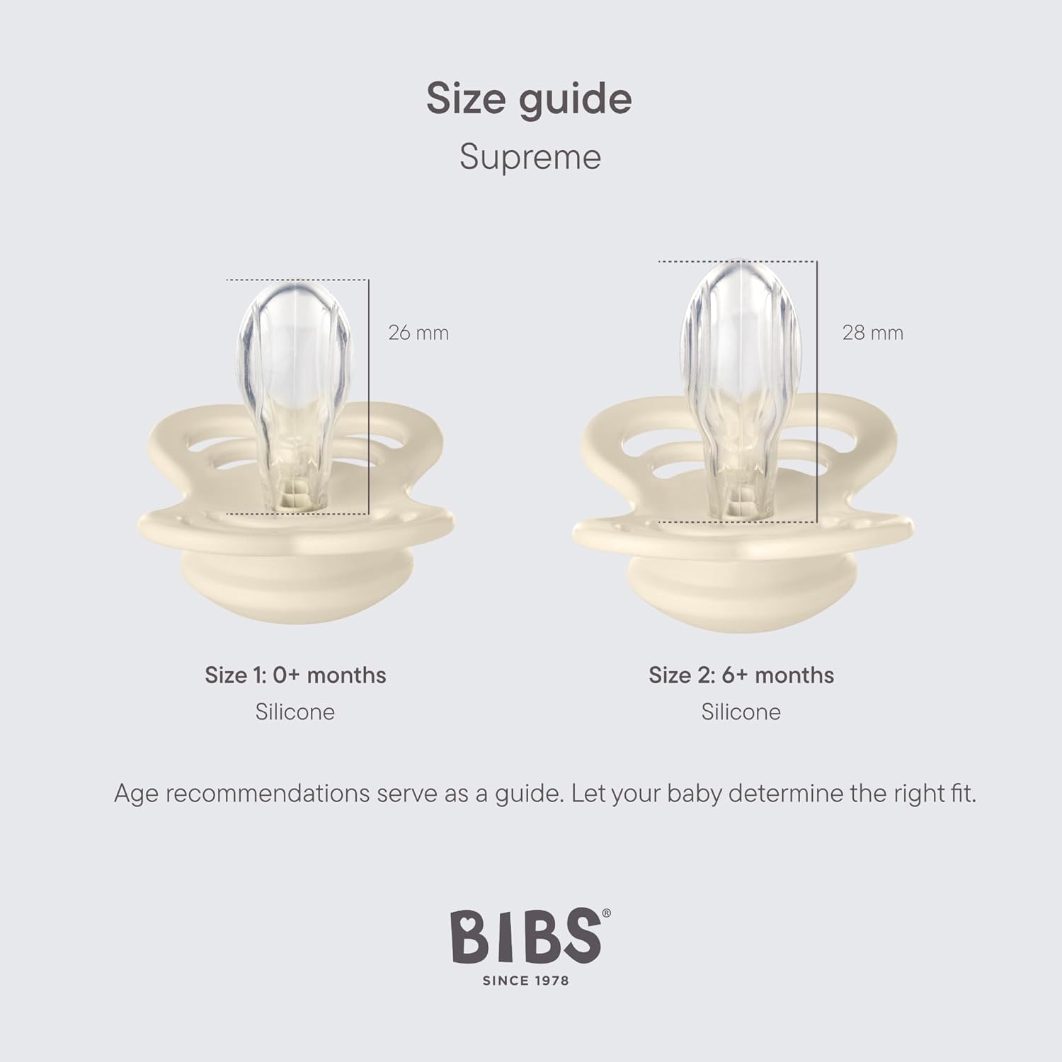 BIBS Supreme Schnuller 2er-Pack, BPA-frei, Symmetrischer Nippel. Silikon, Hergestellt in Dänemark. 6-18 Monate (2er Pack), Cloud/Black