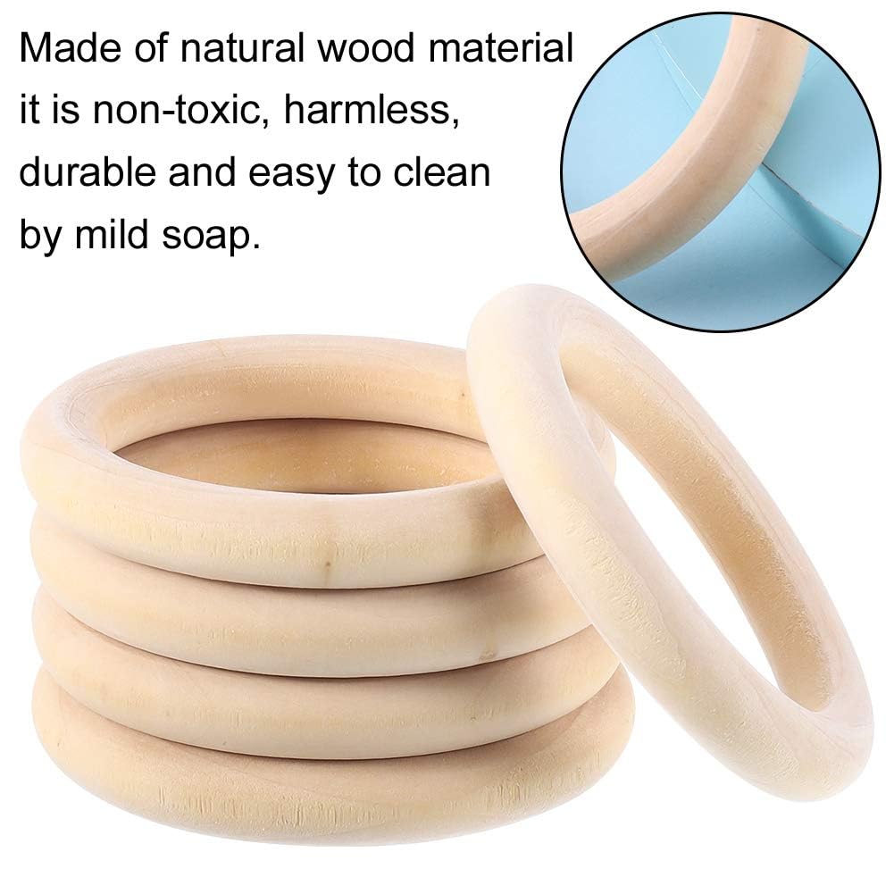 RosewineC 10 Stück Holzring Set,Holzringe Zum Basteln,70mm Hölzerne Basteln DIY Makramee Zubehör