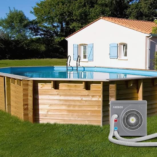 Arebos Wärmepumpe für Pools Schwimmbecken bis 20000 L Wasserinhalt | Pool Heizung Heizleistung 3,9 kW | Wasseranschluss Ø 32/38 mm | Digitalsteuerung | Grau