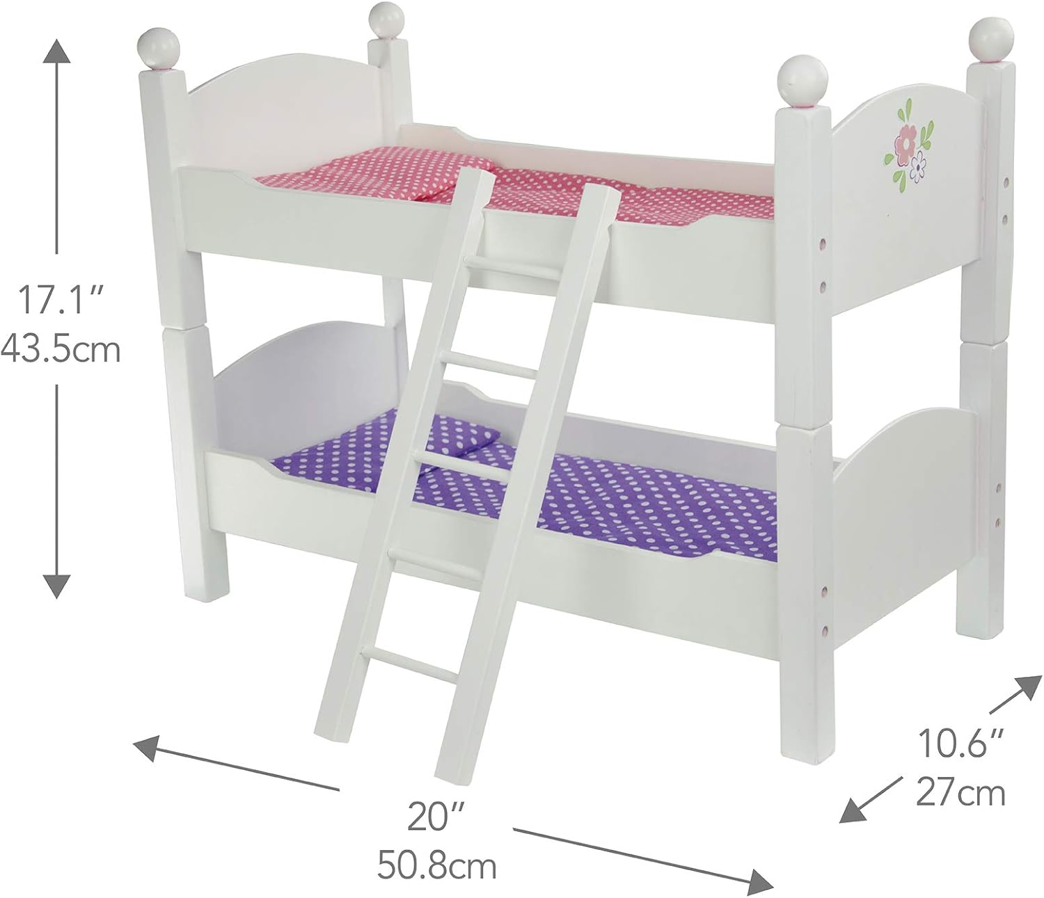 Olivia's Little World 45,7 cm Puppen-Etagenbett aus Holz, umwandelbar oder ungestapelt als zwei Einzelbetten, Grau und Rosa und Lila