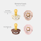 BIBS Boheme Schnuller 4er-Pack. BPA-frei. Kirschform Nippel. Naturkautschuk/Latex. Hergestellt in Dänemark. Größe 2 (6-18 Monate). Blush Mix