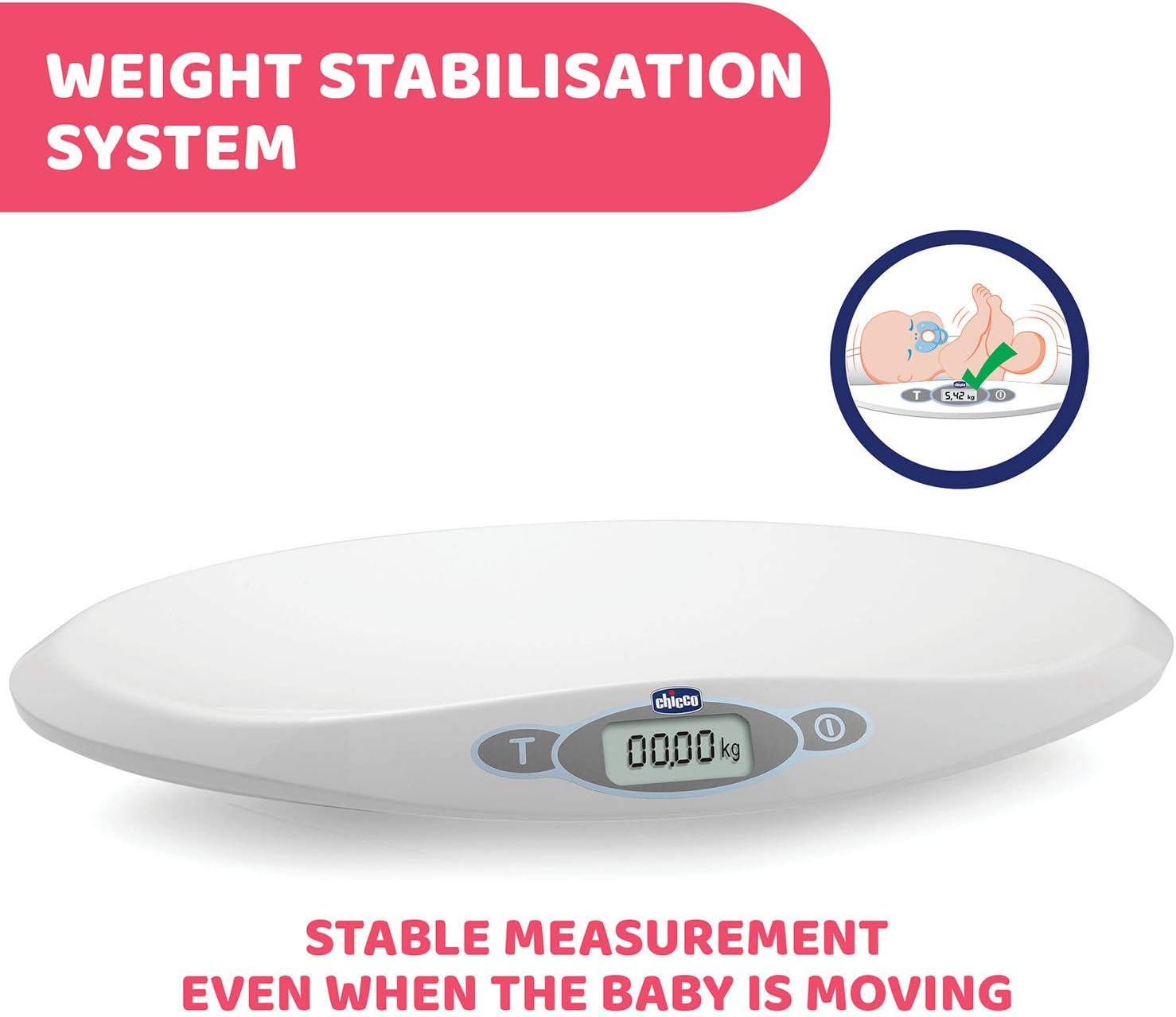 Chicco Digitale Babywaage für Neugeborene und Babys von 30 g bis zu 20 kg, Begleitet das Wachstum Ihres Babys, Elektronische Babywaage mit LCD-Display und Tara-Funktion, Speichert letztes Gewicht