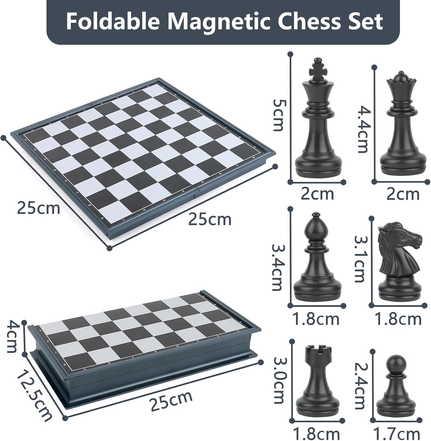 Schachspiel Magnetisch, Einklappbar Schachbrett Hochwertig 25 x 25 cm Mini Schach Chess Board Reiseschach Figuren Schachset Schachfiguren für Kinder und Erwachsene