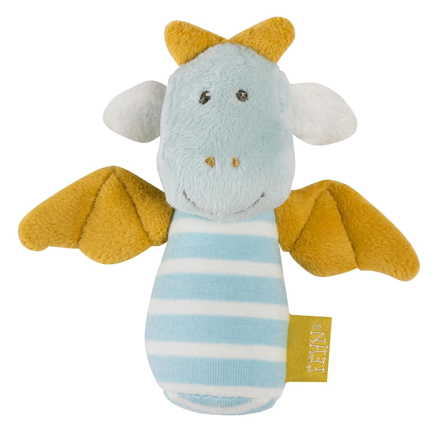 Fehn Mini-Rassel Drache – Mini-Greifling zum Rasseln, Fühlen, Spielen mit kuschelweichem Stoff-Tier – ein treuer Begleiter für Babys und Kleinkinder ab 0+ Monaten