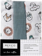 Meyco 452019 Mull/Musselin Windel 3er Set, 70x70cm ANIMAL-UNI Stone Green-Weiss