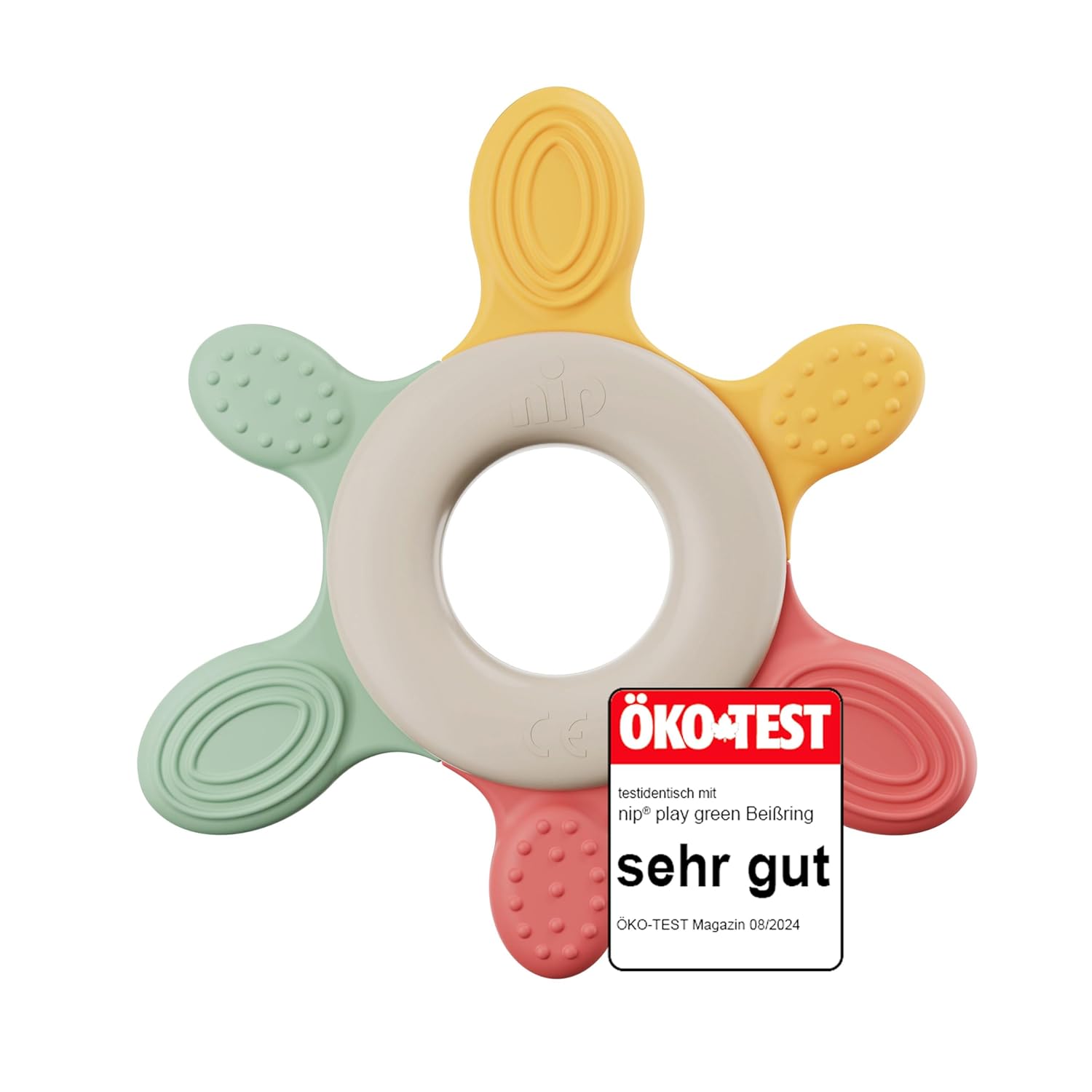 nip – Beißring | Nachhaltiger Beißring für Babys ab 3 Monaten aus über 65% natürlichen Rohstoffen. Zur sanften Massage von Zahnfleisch, Zunge und Zähnchen |