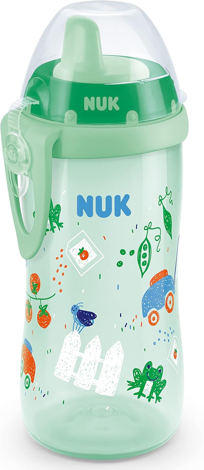 NUK First Choice Kiddy Cup Kunststoff Trinklernbecher | 12+ Monate | auslaufsichere | beißresistenter Trinkschnabel | Clip & Schutzkappe | 300 ml | BPA-frei | Grün