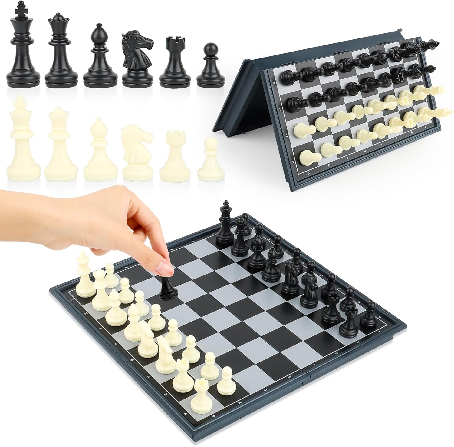Schachspiel Magnetisch, Einklappbar Schachbrett Hochwertig 25 x 25 cm Mini Schach Chess Board Reiseschach Figuren Schachset Schachfiguren für Kinder und Erwachsene