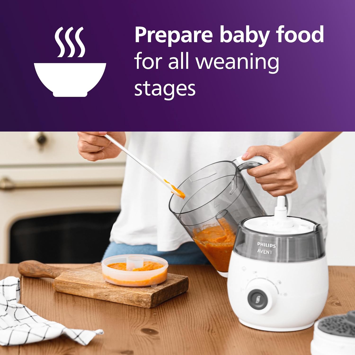 Philips Avent Premium 4-in-1 Dampfgarer, Babynahrungsbereiter, Dampfgarer, Mixen, Auftauen, Aufwärmen, spülmaschinenfest, Modell SCF883/02