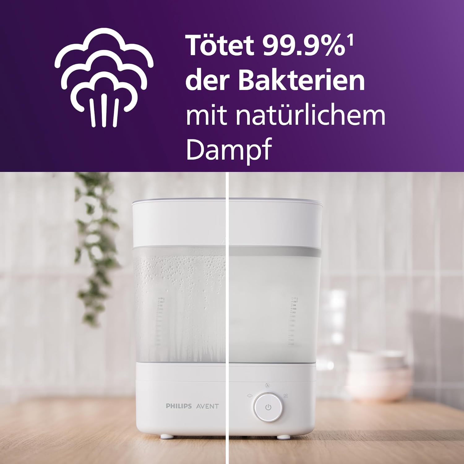Philips AVENT Babyfläschchen-Sterilisator und -Trockner Premium, entfernt 99,9% der Bakterien, chemikalienfrei, Kapazität für 6 Fläschchen/Sauger/Zubehörteile, Modell SCF293/00
