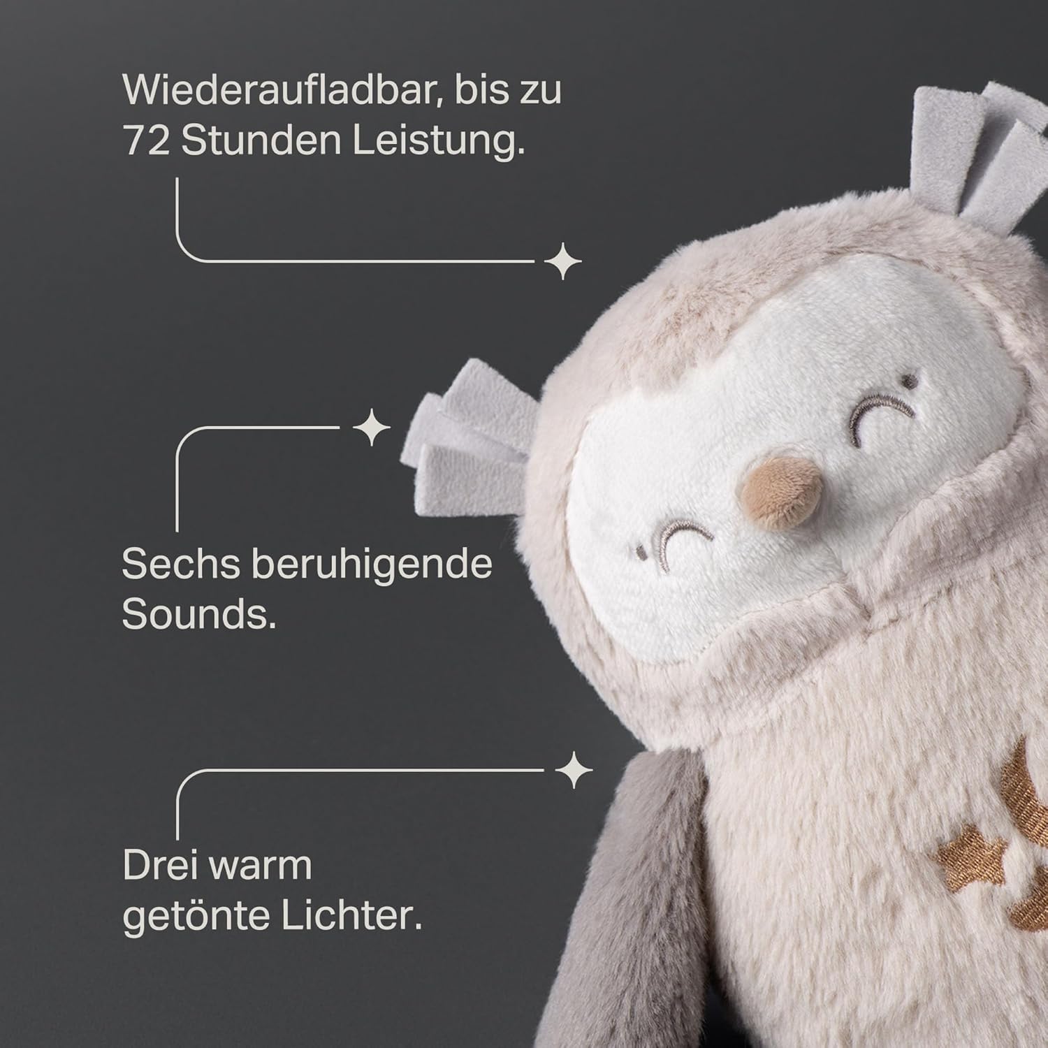 Tommee Tippee Deluxe Ton- und Licht-Einschlafhilfe für Babys und Kleinkinder mit CrySensor, OllieEule, 6 beruhigende Klänge und Nachtlicht, USB-aufladbar und maschinenwaschbar