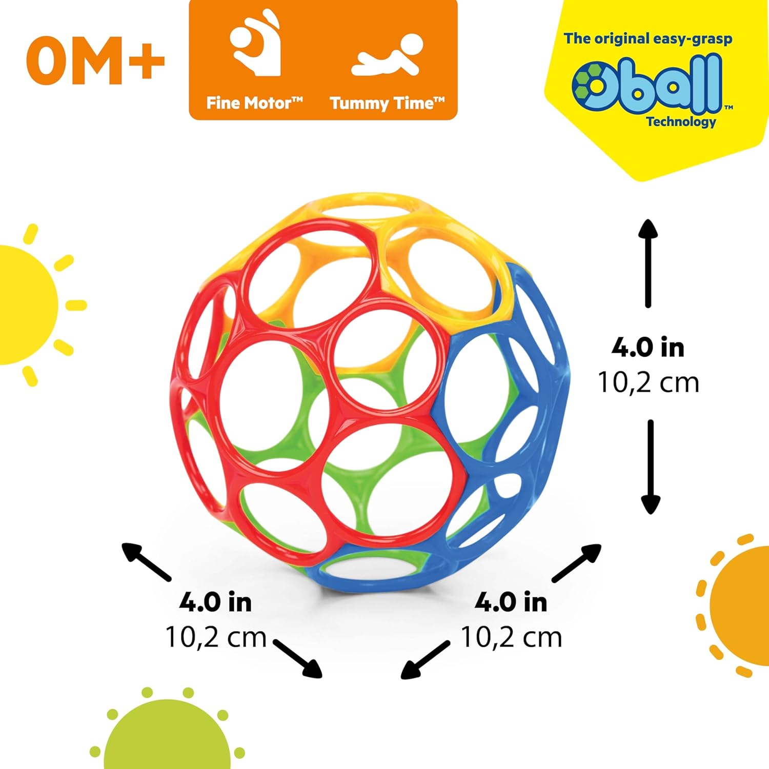 Bright Starts, Oball Classic, flexibler und leicht zu handhabender Ball, sensorisches Aktivitätsspielzeug für Kinder aller Altersstufen, mehrfarbig