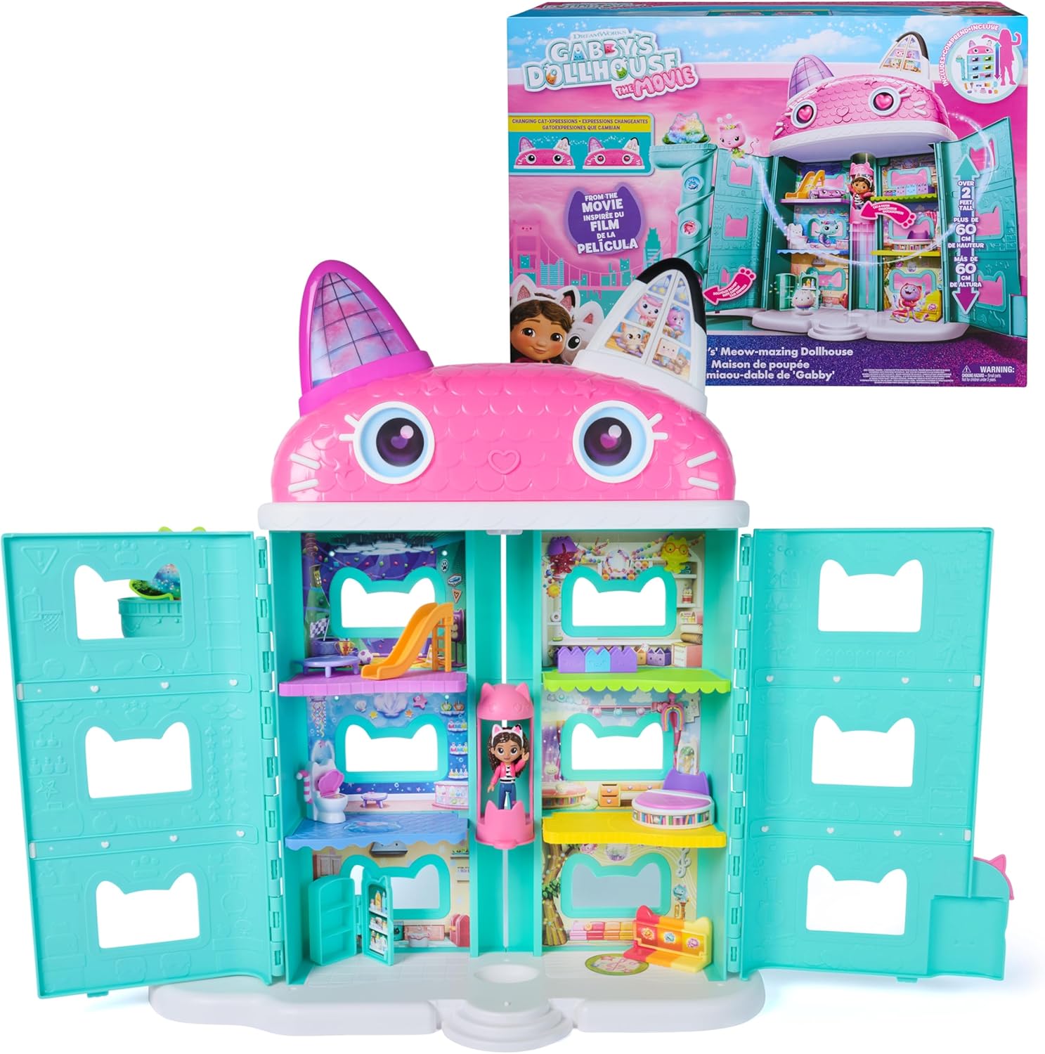 DREAMWORKS GABBY'S DOLLHOUSE: DER FILM - Puppenhaus zum Kinofilm, über 60 cm groß, mit Gabby-Figur & Dollhouse Zubehör, für Kinder ab 3 Jahren, 1:12