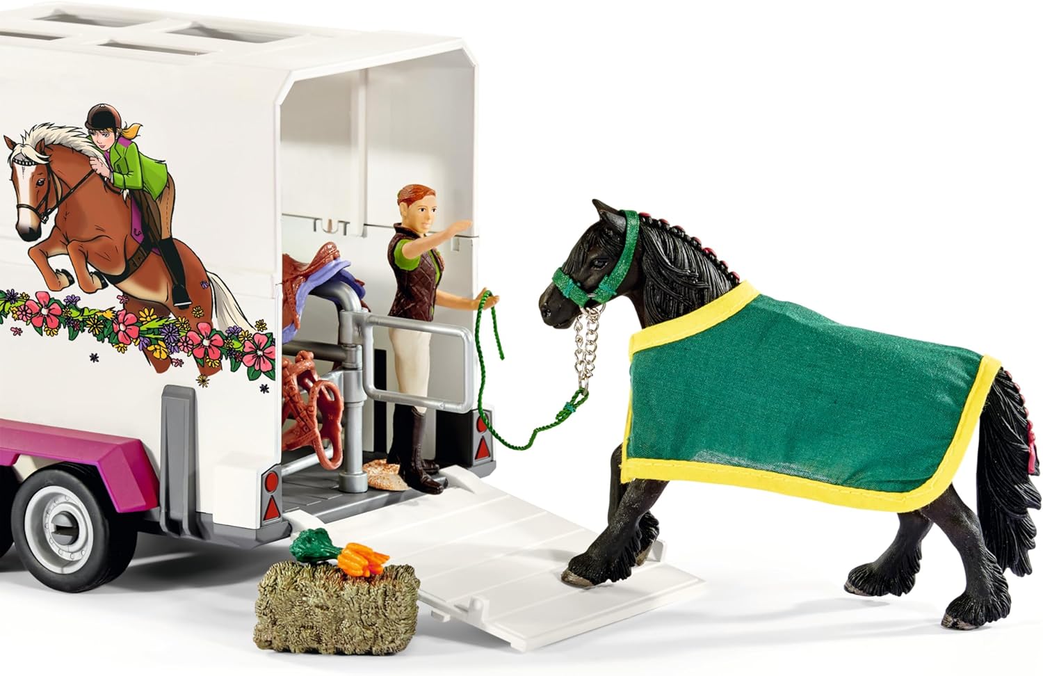 Schleich Horse Club | Pick-up mit Pferdeanhänger 42346 | Set inkl. Fahrzeug, Anhänger, Pferd, 2 menschliche Figuren & Zubehör | Pferdespielzeug & Geschenk für Kinder | 38-teiliges Spielset