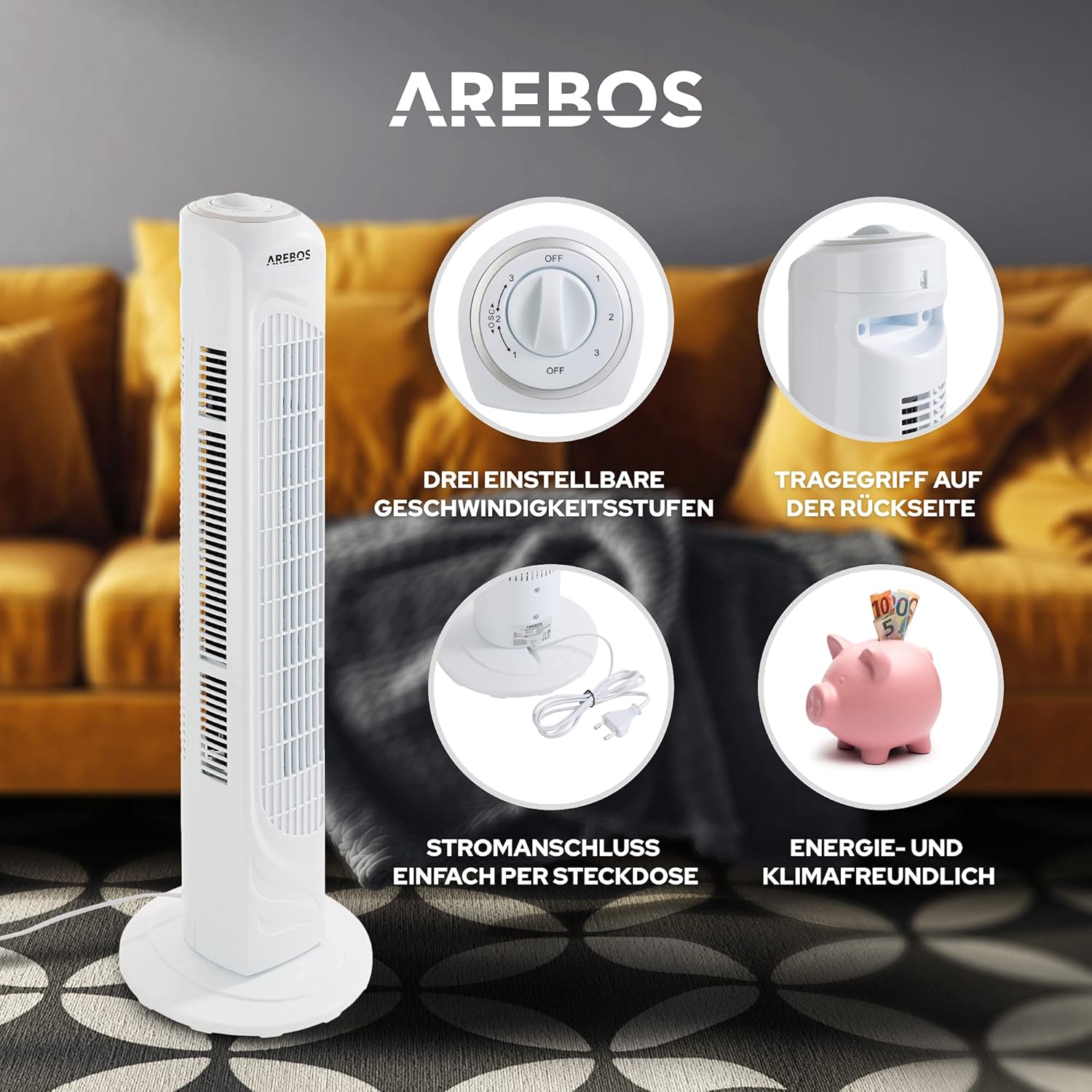 AREBOS Turmventilator | 50 Watt