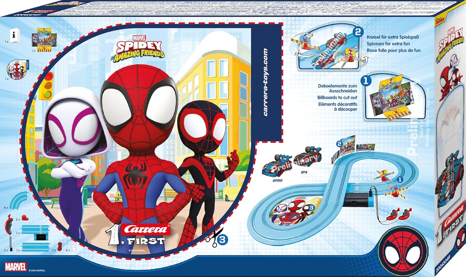 Carrera - 20063049 - Carrera First I Spidey Web Spinners Spielbahn-Set I Spielbahn und lizensierte Slotcars | bis zu 2 Spieler | Für Kinder ab 3 Jahren & Erwachsene