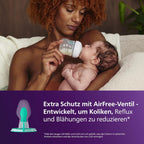 Philips AVENT Babyflaschen mit AirFree Ventil, Geschenkset für Neugeborene – 4 Babyflaschen, ultra soft Schnuller und Flaschenbürste, Babys von 0–12 Monaten und älter (Modell SCD657/11)