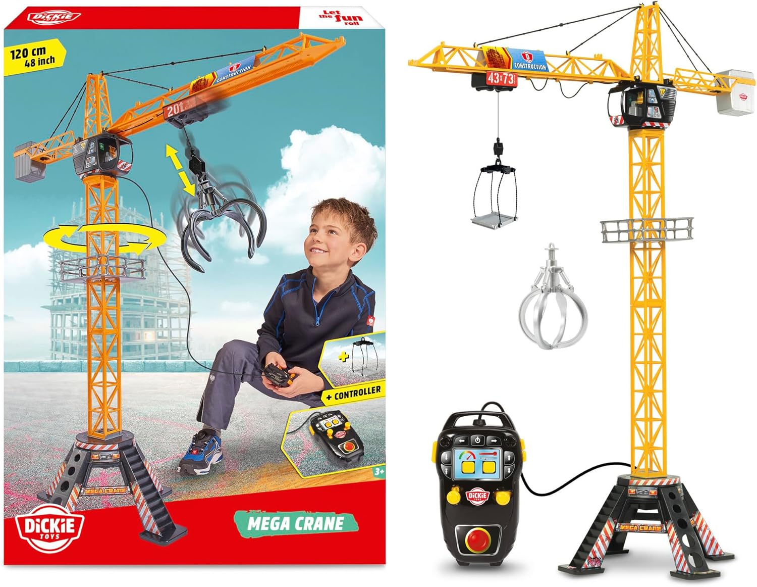 Dickie Toys Giant Crane (203462412) – Kabelgesteuerter Spielzeugkran, 120 cm