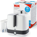 NUK Vario Express Flaschensterilisator | sterilisiert bis zu 6 Babyflaschen plus Zubehör in 6 Minuten auf Wasserdampfbasis | automatische Abschaltung | herausnehmbarer Korb & versetzbare Stäbe