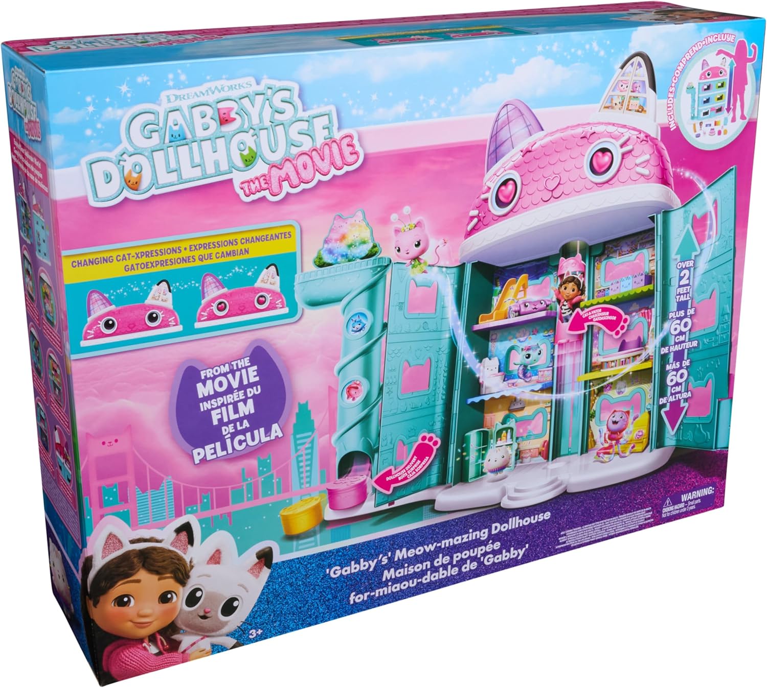 DREAMWORKS GABBY'S DOLLHOUSE: DER FILM - Puppenhaus zum Kinofilm, über 60 cm groß, mit Gabby-Figur & Dollhouse Zubehör, für Kinder ab 3 Jahren, 1:12
