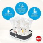 NUK Vario Express Flaschensterilisator | sterilisiert bis zu 6 Babyflaschen plus Zubehör in 6 Minuten auf Wasserdampfbasis | automatische Abschaltung | herausnehmbarer Korb & versetzbare Stäbe