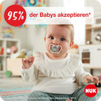 NUK Space Night Babyschnuller | 0−6 Monate | Im Dunkeln leuchtende Schnuller mit zusätzlichen Öffnungen für sensible Haut | BPA-freies Silikon | Löwe | 2 Stück