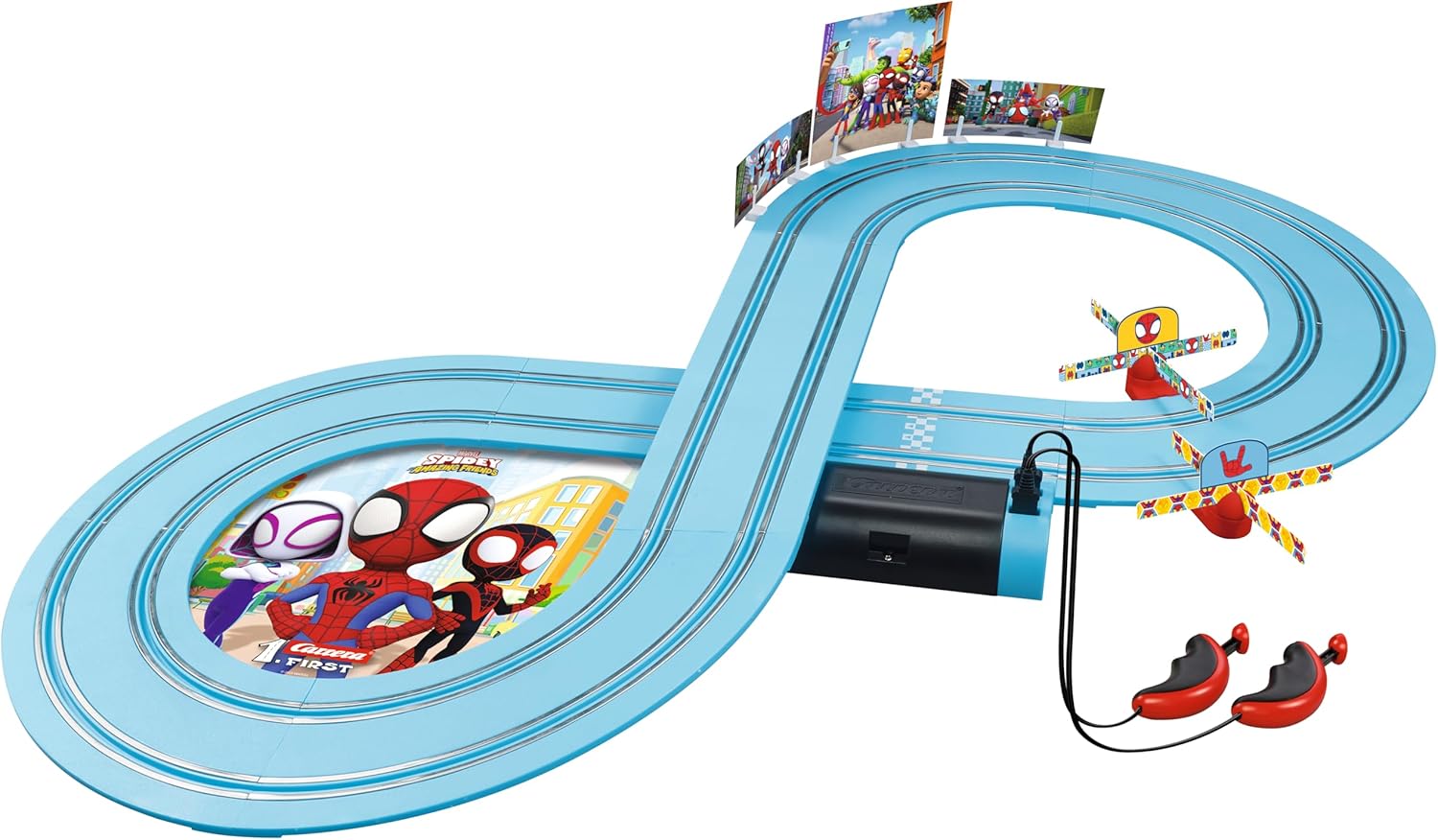 Carrera - 20063049 - Carrera First I Spidey Web Spinners Spielbahn-Set I Spielbahn und lizensierte Slotcars | bis zu 2 Spieler | Für Kinder ab 3 Jahren & Erwachsene