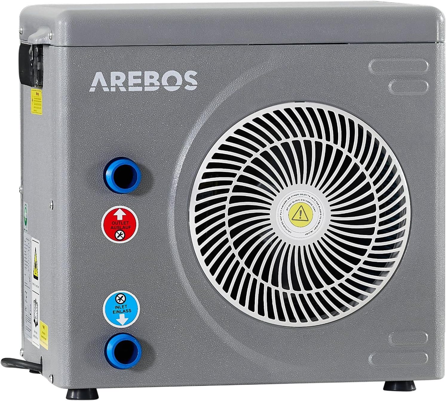 Arebos Wärmepumpe für Pools Schwimmbecken bis 20000 L Wasserinhalt | Pool Heizung Heizleistung 3,9 kW | Wasseranschluss Ø 32/38 mm | Digitalsteuerung | Grau