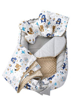 Medi Partners Kuschelnest-Set inklusive Babynest 90 x 50 herausnehmbarer Einsatz Flachkissen Krabbledecke Schmeterrling-Kissen Babys 100% Baumwolle, Boho Animals mit Beige Minky, 5 teilig