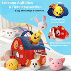 Montessori Baby Spielzeug ab 6 -12 Monate - Weiches Bauernhof-Set mit 6 Tieren, Rassel & Spiegel, Sensorisches Spielzeug Lernspielzeug für Kinder 1-3 Jahre, Ideales Weihnachts- und Ostergeschenk