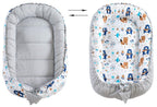 Medi Partners Kuschelnest-Set inklusive Babynest 90 x 50 herausnehmbarer Einsatz Flachkissen Krabbledecke Schmeterrling-Kissen Babys 100% Baumwolle, Boho Animals mit Beige Minky, 5 teilig