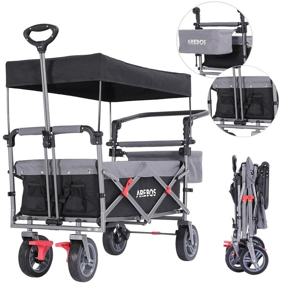 Bollerwagen mit Dach Premium Schwarz
