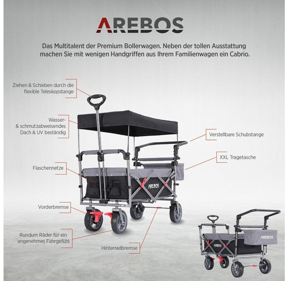Bollerwagen mit Dach Premium Schwarz